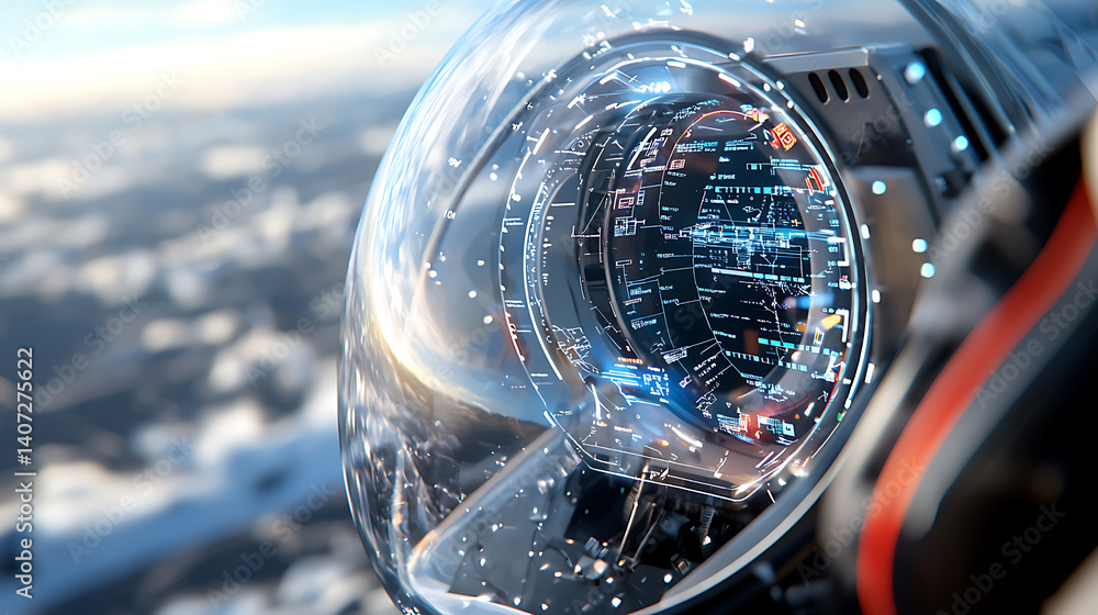 Aufkleber futuristic spacecraft control interface outer space digital artwork high-tech close-up view innovati