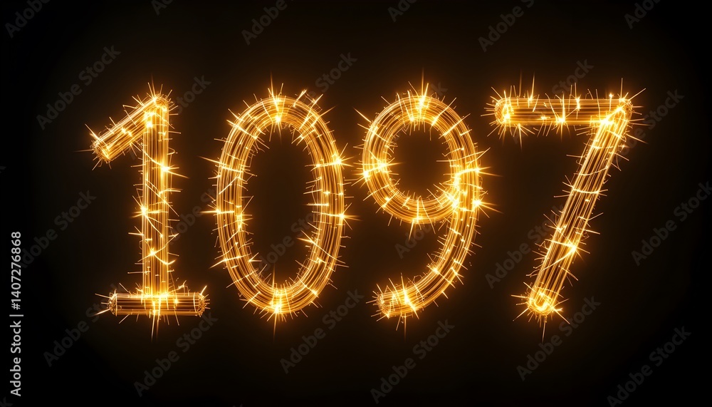 Poster sparkling 1097 numeral design on black backdrop for festive occasions