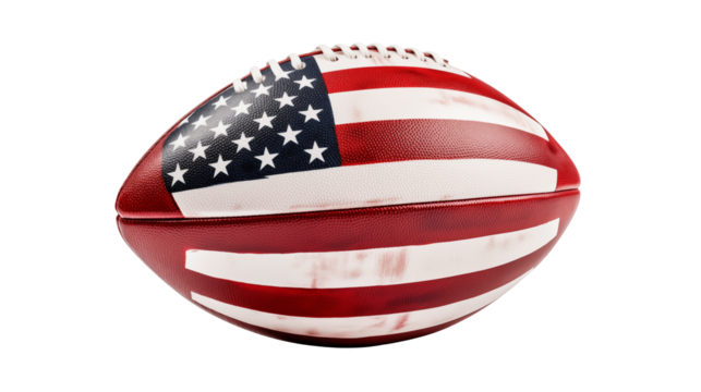 American flag design on a football against black backdrop - Powered by Adobe