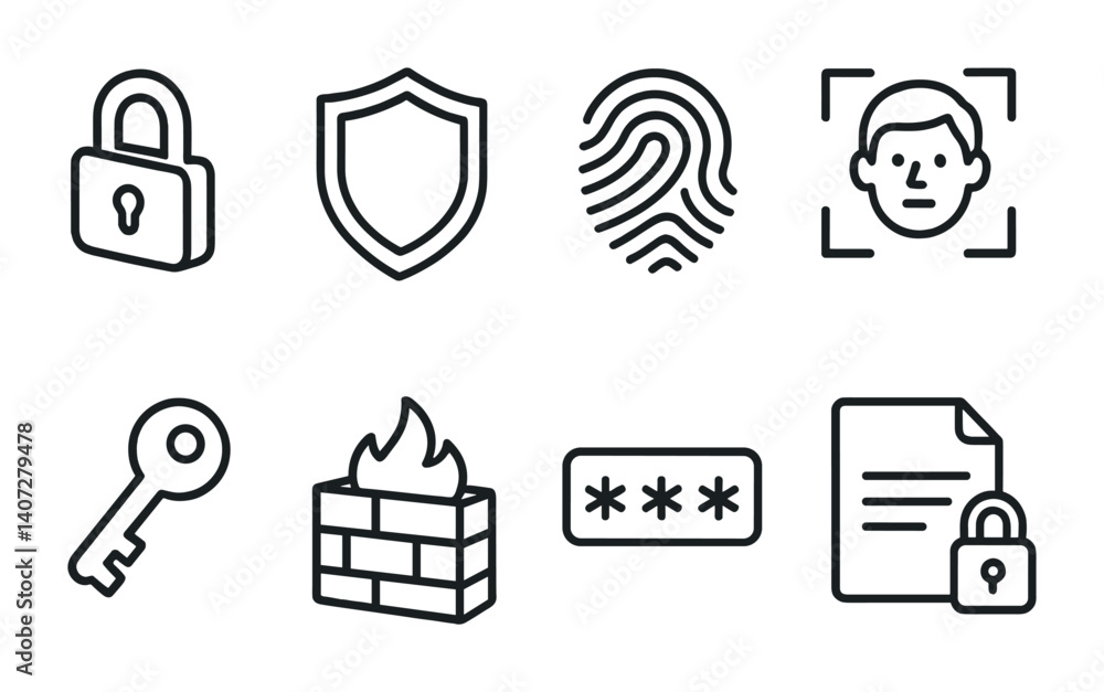 Poster security and protection icons set - linear style