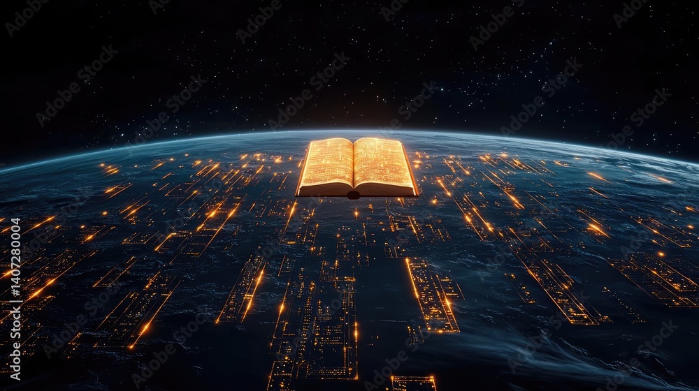 Poster open book under starry sky unveiling galaxy of imagination concept. an illuminated book floating ove