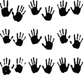 Obraz premium Multiple Child Handprints Pattern with Transparent Background, Black Ink Hand