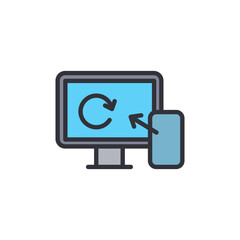 Device sharing colored icons, minimalist vector illustration ,simple transparent graphic element .Isolated on white background