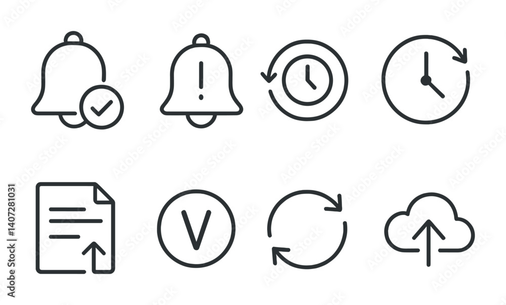 Poster outline vector icons of app management settings: installed apps, app permissions, storage use, unins