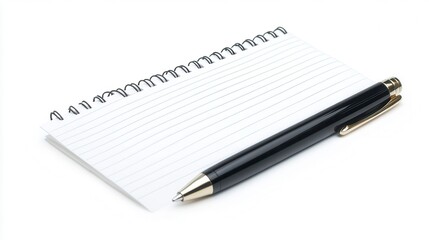 Blank notepad and pen isolated on white.