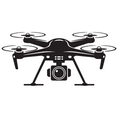 Vector Black silhouettes rc drone quadcopter with camera symbol. with white background