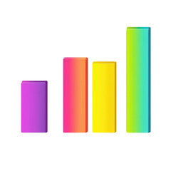 A vibrant bar graph displays four blocks in various colors, indicating increasing values. The blocks range from purple to gradient hues of yellow and green, symbolizing growth