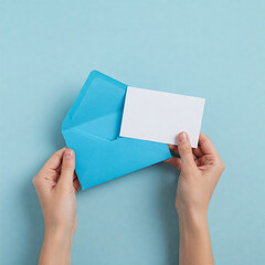 Fototapeta premium hand holding blank letter and blue envelope