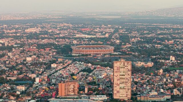 Distant aerial view of the Azteca Stadium, ready for the World Cup