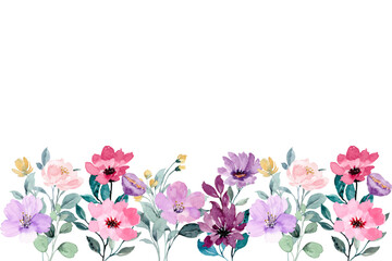 Watercolor flowers garden background for design. Floral border frame card template. Vector design illustration. for banner, wedding card.