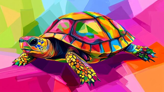Vibrant Pop Art Turtle Shell - Colorful and Stylish Shell Design with Retro Flair