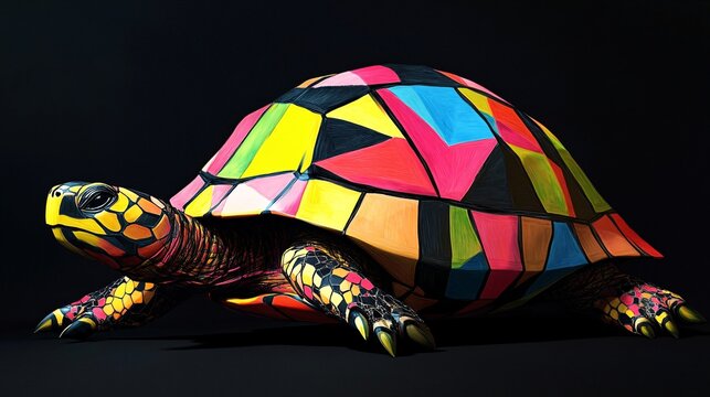 Vibrant Pop Art Stylized Turtle Shell in Bright Colors