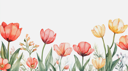 Fototapeta premium tulip, graphic design, rose, holiday, postcard, valentine's day, paint, pastel colored, rsvp card, cosmos, wedding background, pattern, celebration, blossom, hand-painted, foliage, pastel, painting,