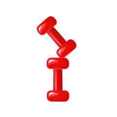 Red dumbbells are arranged in a playful manner on a white background, highlighting their glossy finish and vibrant color, ideal for any fitness enthusiast or workout session