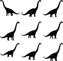 Sauropod Dinosaurs Silhouettes Pattern on Transparent Background, Ancient Animals