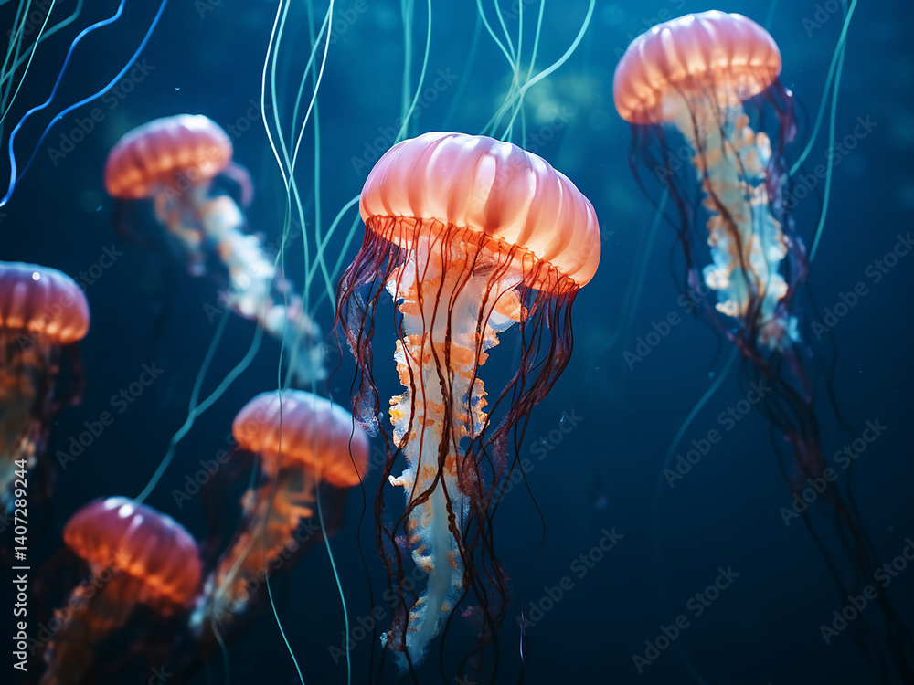 Aufkleber jellyfish bloom floating bodies pulsing synchronized current riding gentle harmony showing