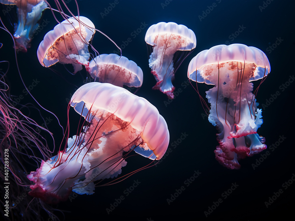 Aufkleber jellyfish bloom floating bodies pulsing synchronized current riding gentle harmony showing