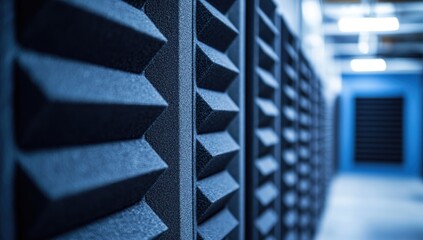 Abstract Blue Acoustic Panels in a Modern Server Room