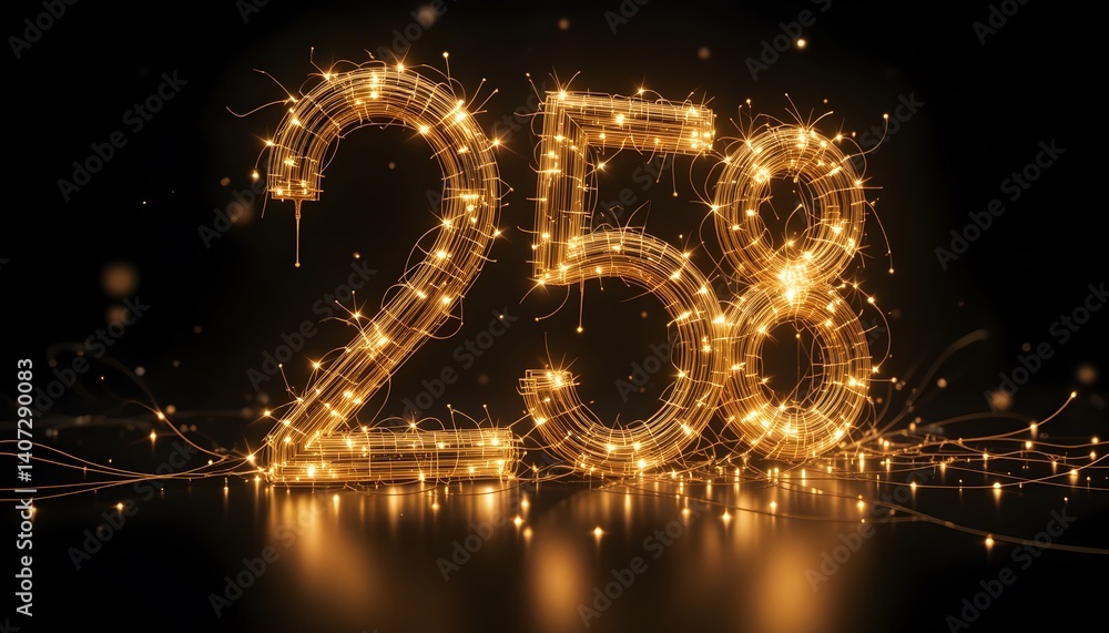 Poster sparkling golden numbers create a celebratory and shimmering display