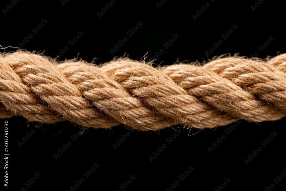 Poster detailed view of a thick rope highlighting its tightly woven fibers in striking monochromatic lighti