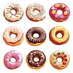 Nine delicious donuts with various toppings and icings a sweet treat collection