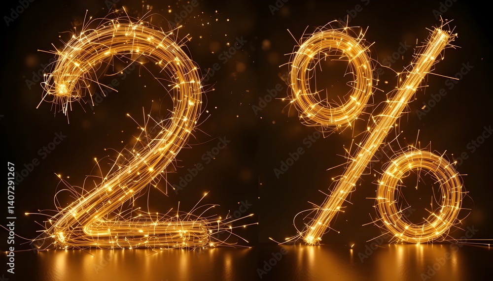 Poster glowing sparkler design visualizing a 2 percent discount on dark background