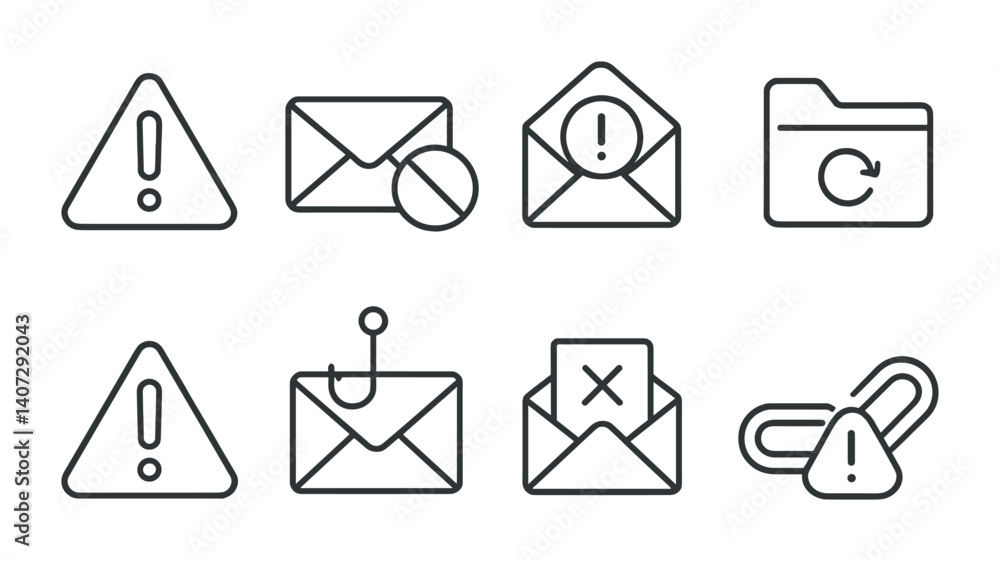 Poster outline vector icons of email management: inbox, archive, delete, spam, mark as read, mark as unread