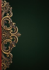 Elegant Gold and Dark Green Ornate Frame Design,  Luxurious Vintage Decorative Border, 3D Rendered  Architectural Ornament