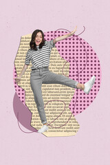 Zine image vertical photo collage of happy girl dance weekend celebration vibe event chill party discotheque clubbing holiday