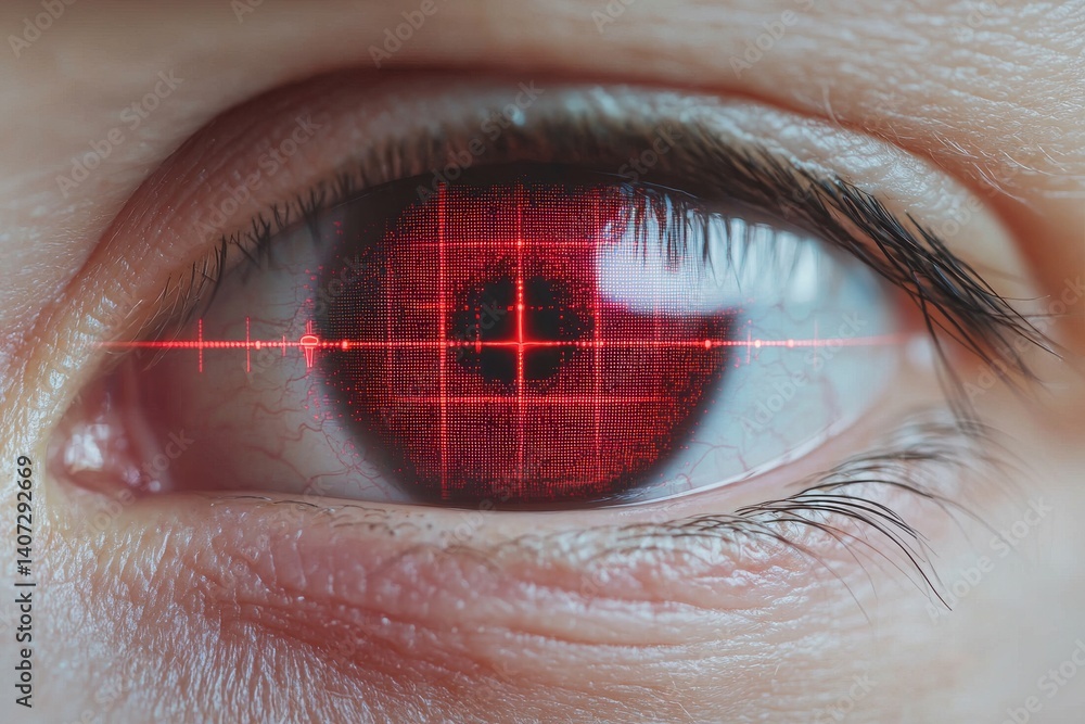 Poster futuristic eye scan technology cybernetic laboratory digital art high-tech environment close-up visi