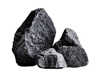 Obraz premium Rough Black Rocks with Intricate Textures, Isolated Transparent Background