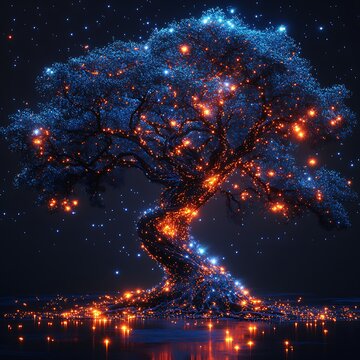 Illuminated tree with symbolic lights representing emotional intelligence and personal growth picture