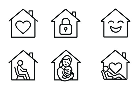 Home emotions icon set: love, security, happiness, relaxation, family