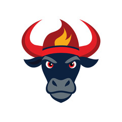 Vector art illustration of a bull wearing a firefighter hat mascot logo.eps