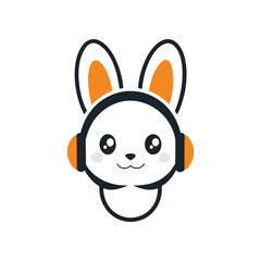 Vector art illustration of a bunny wearing a headphone mascot logo.eps