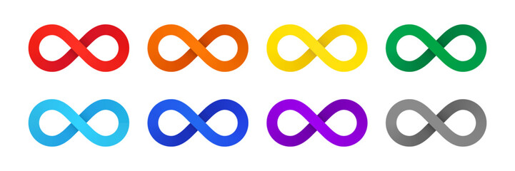 Colorful infinity symbols, colors of the rainbow. Vector
