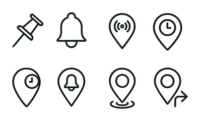 outline vector icons of permissions settings: app permissions, camera access, location access, microphone use, background activity, notification access, contacts access, storage permission. No text.