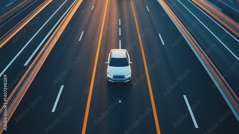 Poster futuristic self-driving car highway with automated traffic control and decision-making