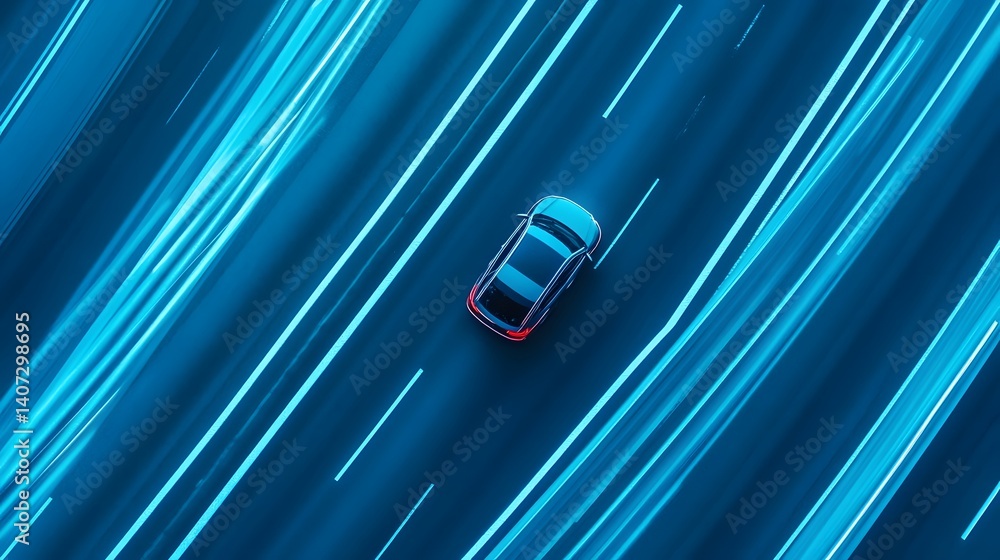 Poster futuristic self-driving car highway with automated traffic control and decision-making