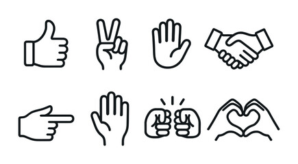 outline vector icons of touch control settings: gestures, swipe, double tap, long press, multi-touch, zoom, rotate, drag. No text. The icons should be clean. isolated transparent background. Line