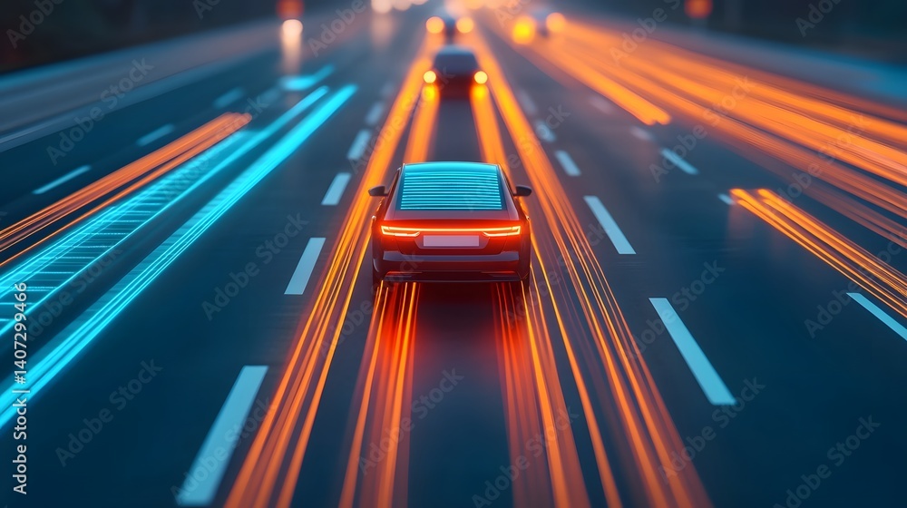 Poster futuristic ai-powered smart transportation concept with autonomous navigation and road safety