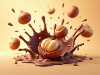 Explosión de avellanas salpicada o cayendo para pancartas o carteles publicitarios