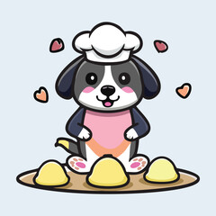Cartoon Puppy Baking Cookies, Flour Everywhere, Kitchen Chaos but Cute