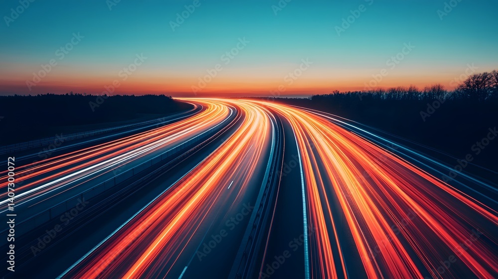 Aufkleber futuristic autonomous highway network illuminated by dynamic light trails at dusk