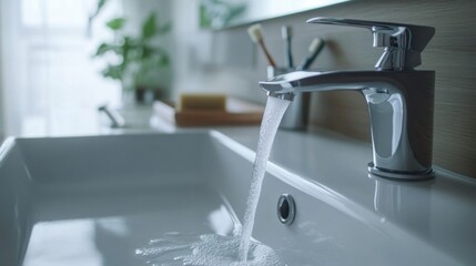 Plumber installing faucet in bathroom sink. Featuring plumbing skill and fixture installation