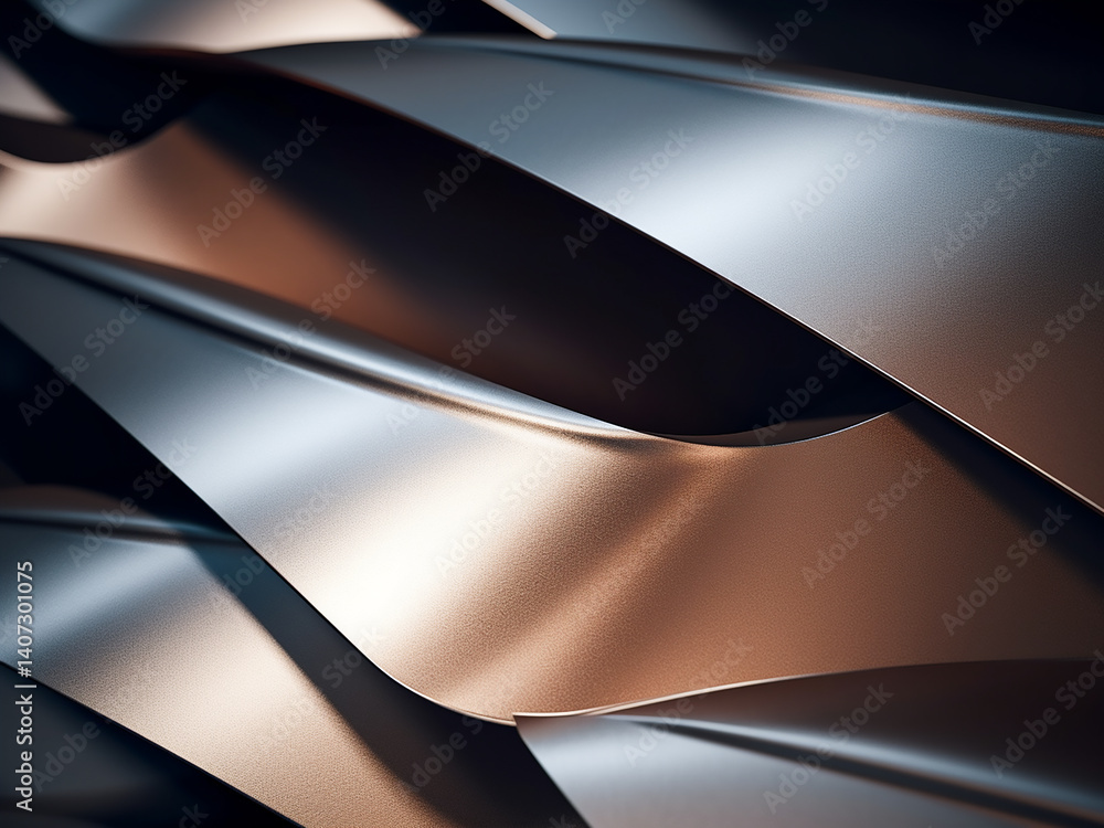 Poster metal sheets bending creating geometric shapes and spatial planes with highlights outlining edges