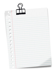 Paper Clip Isolated. White grid notepaper journal sticker. Real notepad with grid line isolated.