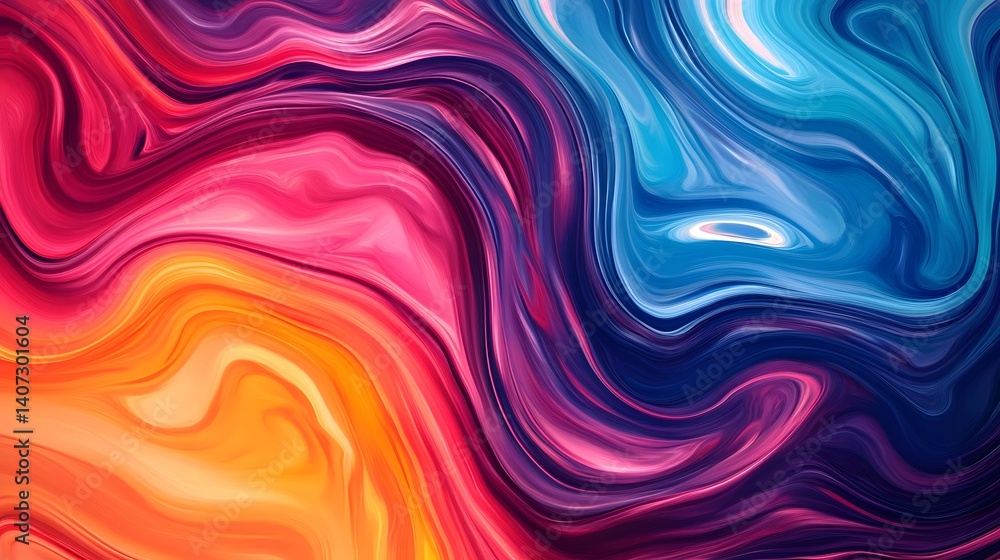 Poster vibrant psychedelic abstract swirls with colorful dynamic motion in modern digital art