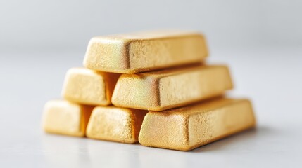 A close-up view of gleaming gold bars stacked elegantly, symbolizing wealth, luxury, and financial stability. Ideal for articles on investment, economics, or prosperity.