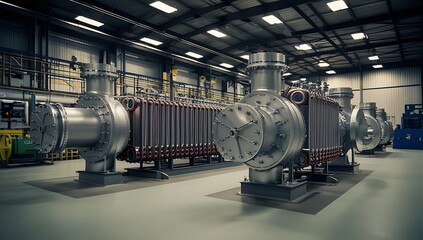 Industrial heat exchangers in a factory setting illustrate heat transfer processes created with generative ai	
